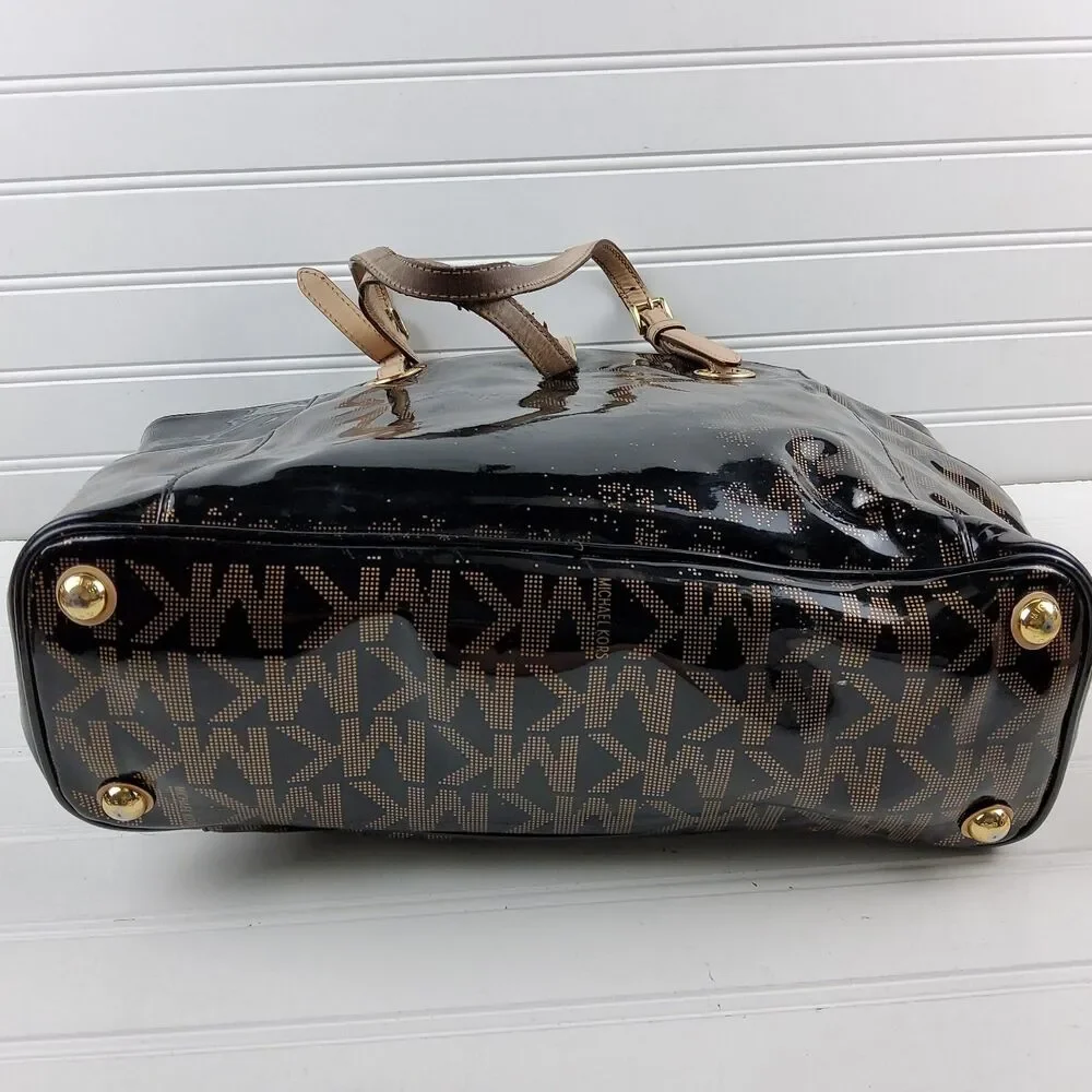 Michael Kors MK Patent Signature Tote Shoulder Handbag Purse DAMAGED